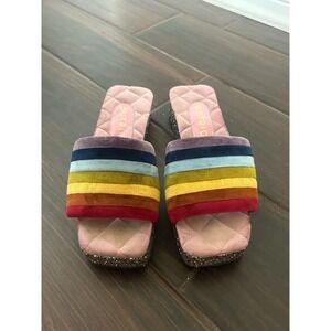 Butrich Sunshine Sueco Pastel Rainbow‎ Leather Platform Wooden Clogs Mules Sz 37